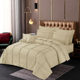 8 Pcs Dyed Pleated Beige Bed Sheet Set with Quilt, Pillow and Cushions Covers T250